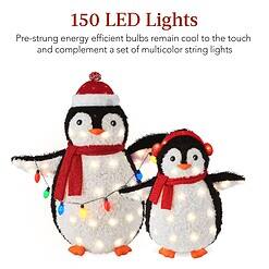 Best Choice Products 2-Piece Lighted Penguin Family, 3ft Pop-Up Outdoor Christmas Holiday Decoration - Red
