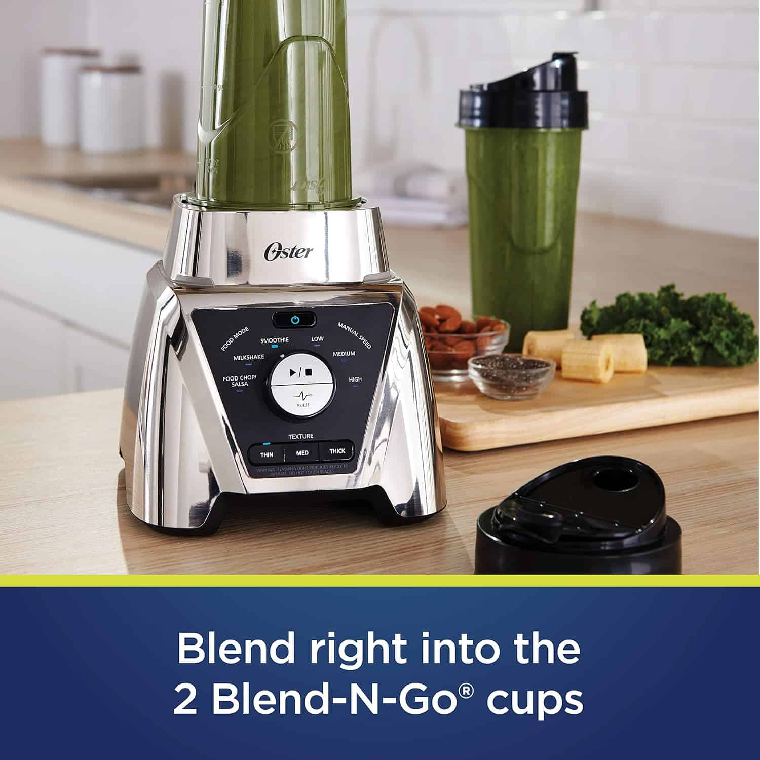 Oster BLSTTS-CB2-000 Pro Blender with Texture Select Settings, 2 Blend-N-Go Cups and Tritan Jar, 64 Ounces, Brushed Nickel
