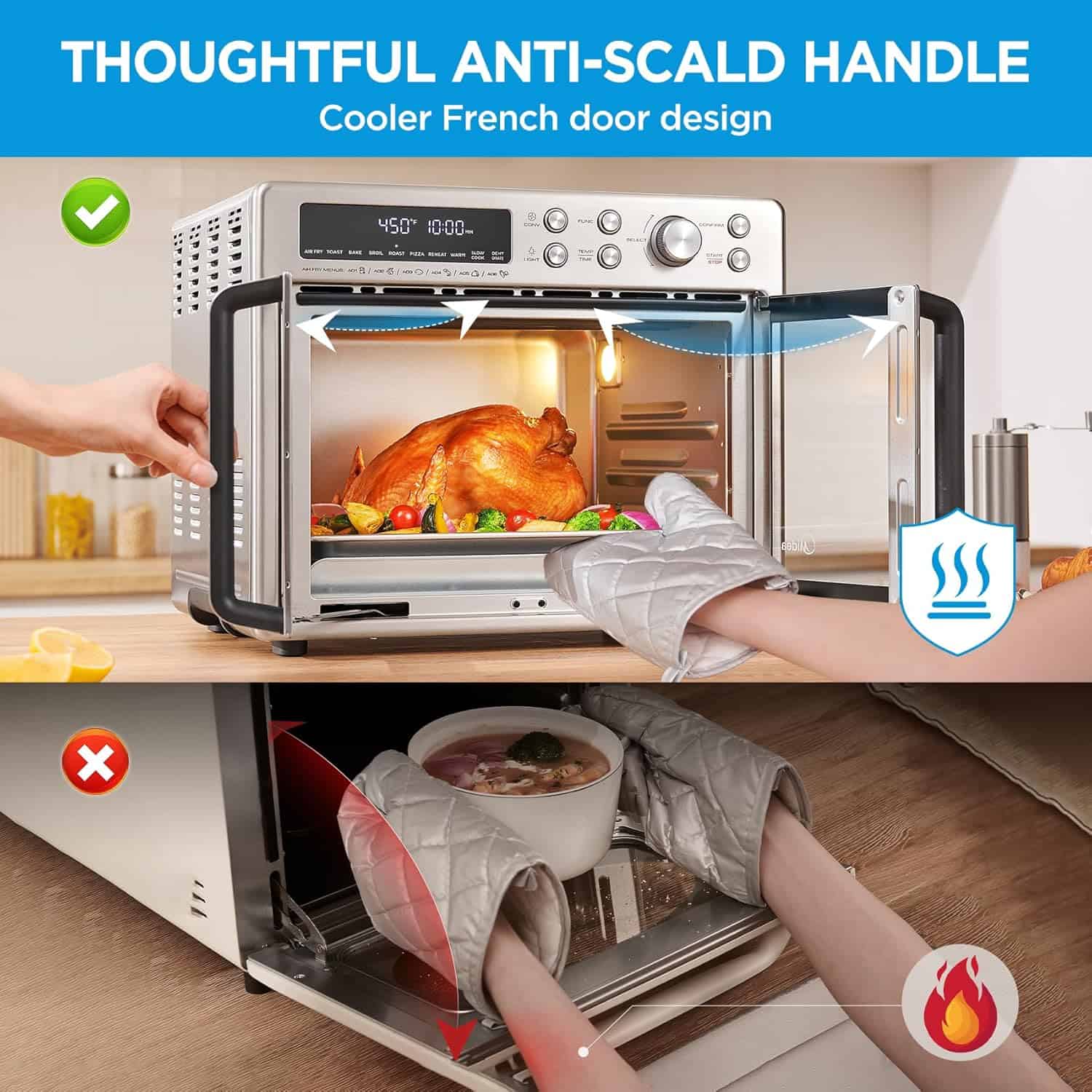 Midea Flexify French Door Toaster Oven Air Fryer Combo, 26.4 QT, Extra Large Air Fryer Countertop Oven 10-in-1 Combo, Stainless Steel