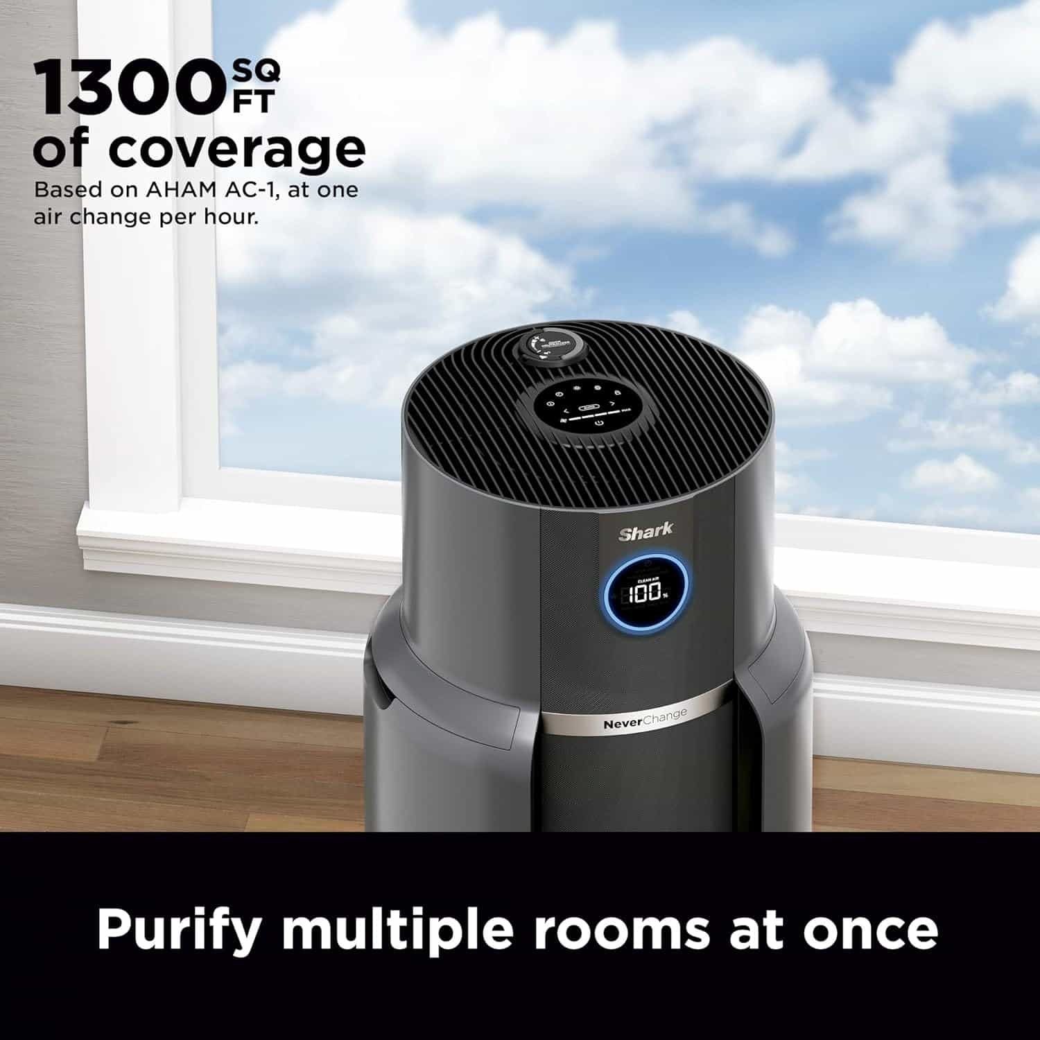 Shark HP301 NeverChange Air Purifier MAX, 1300 sq. ft., Odor Neutralizer Technology, captures 99.98% of particles, dust, smells, Grey