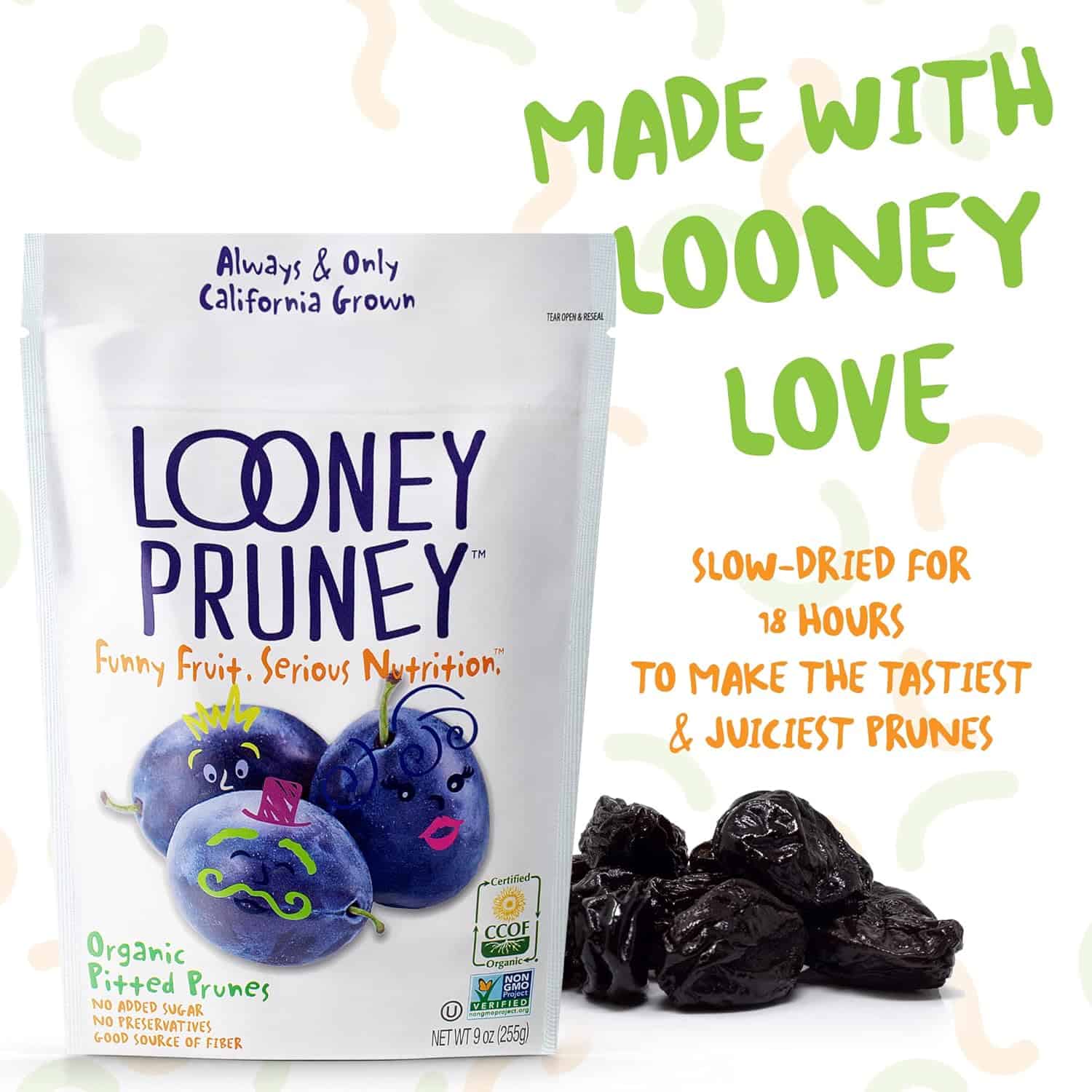 Looney Pruney Organic Pitted Dried Prunes for the Entire Family, No Added Sugar & No Preservatives (6 pack)