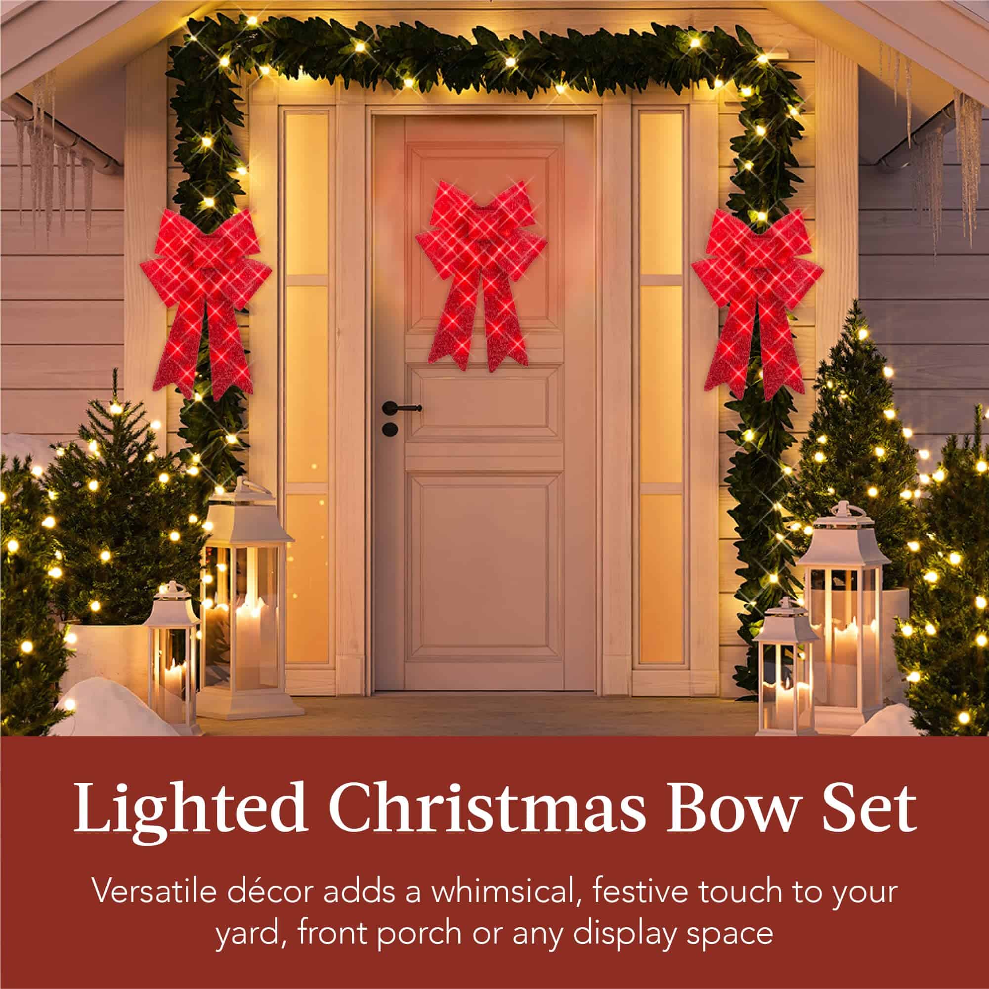 Best Choice Products Set of 3 Bows Pre-Lit Christmas Bow Decoration, Indoor/Outdoor LED Holiday Décor w/ 30 Lights - Red