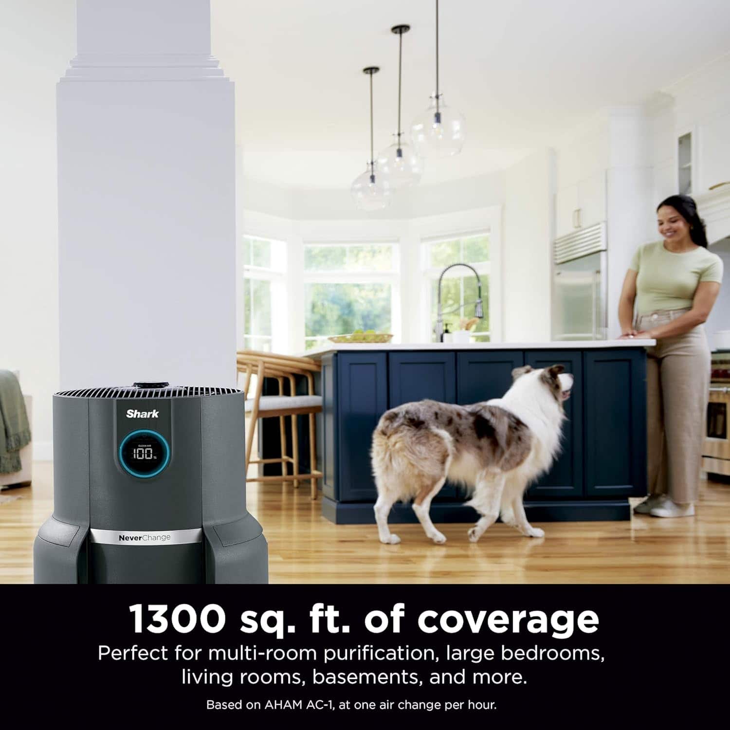 Shark HP301 NeverChange Air Purifier MAX, 1300 sq. ft., Odor Neutralizer Technology, captures 99.98% of particles, dust, smells, Grey