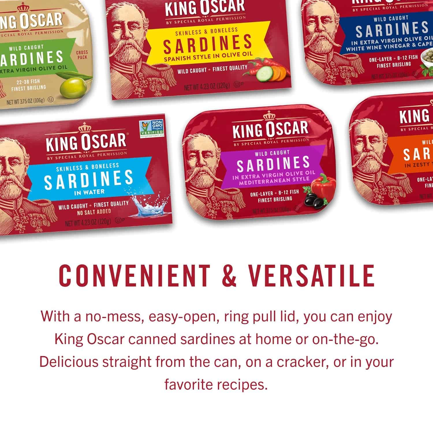 King Oscar Skinless & Boneless Sardines, Olive Oil, 52.56 Oz, Pack of 12
