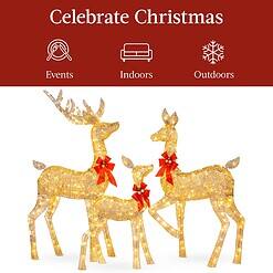 Best Choice Products 6.5ft 3-Piece Large Lighted Christmas Deer Family Set, Outdoor Yard Decoration - Gold