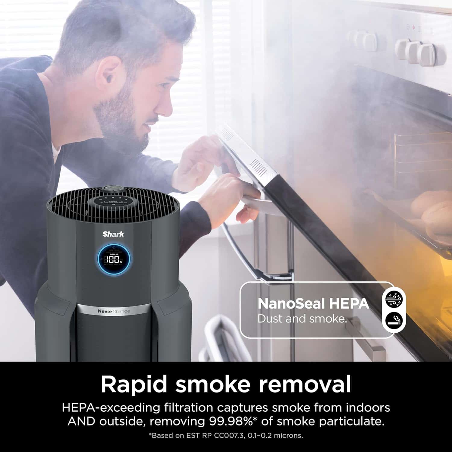 Shark HP301 NeverChange Air Purifier MAX, 1300 sq. ft., Odor Neutralizer Technology, captures 99.98% of particles, dust, smells, Grey