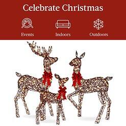 Best Choice Products 6.5ft 3-Piece Large Lighted Christmas Deer Family Set, Outdoor Yard Decoration - Rattan