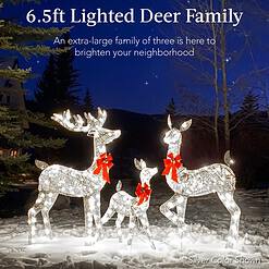 Best Choice Products 3-Piece Large Lighted Christmas Deer Family Set 6.5ft Outdoor Yard Decoration - White