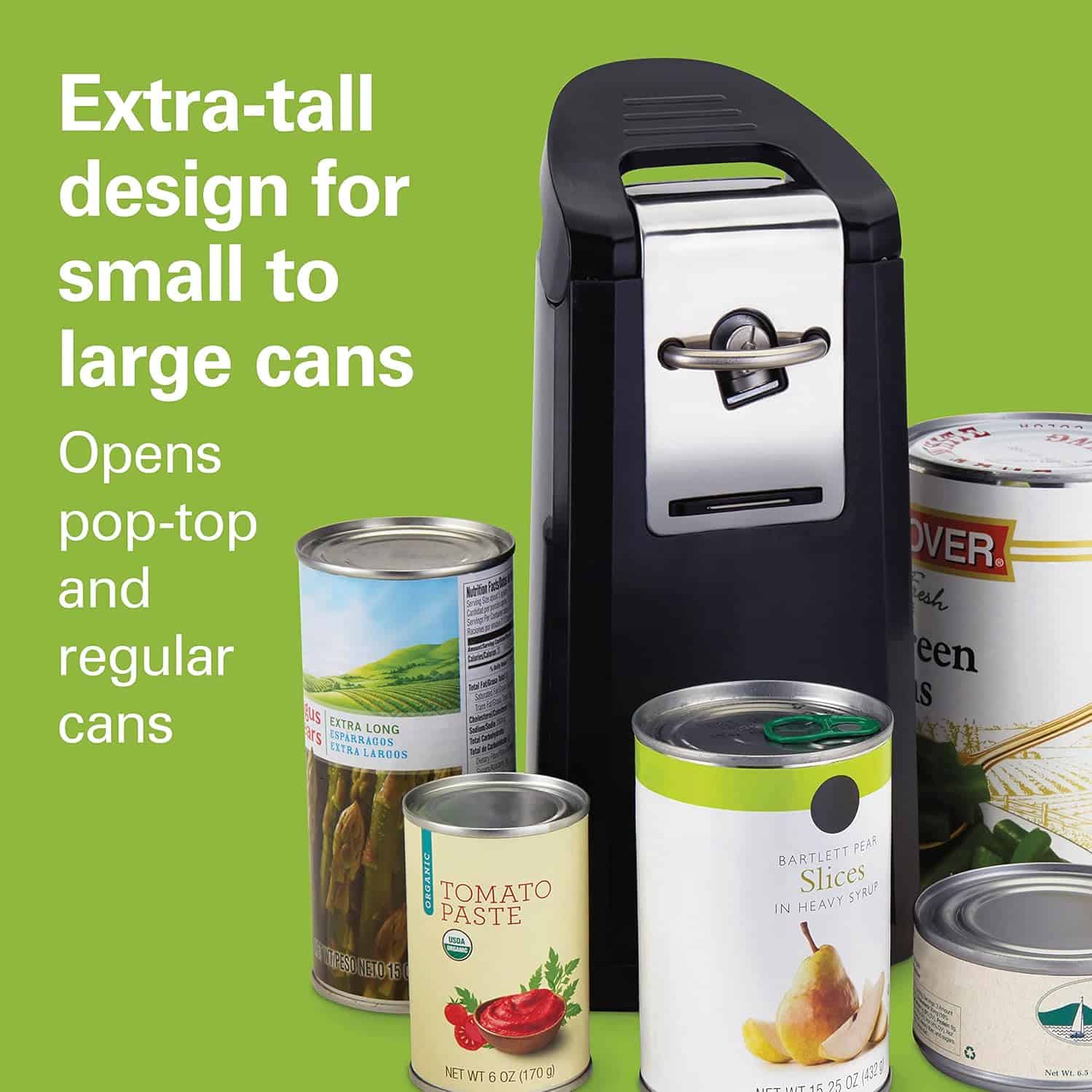 Hamilton Beach Smooth Touch Electric Automatic Can Opener Easy Push Down Lever, For All Standard-Size and Pop-Top, Black