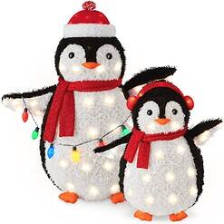 Best Choice Products 2-Piece Lighted Penguin Family, 3ft Pop-Up Outdoor Christmas Holiday Decoration - Red