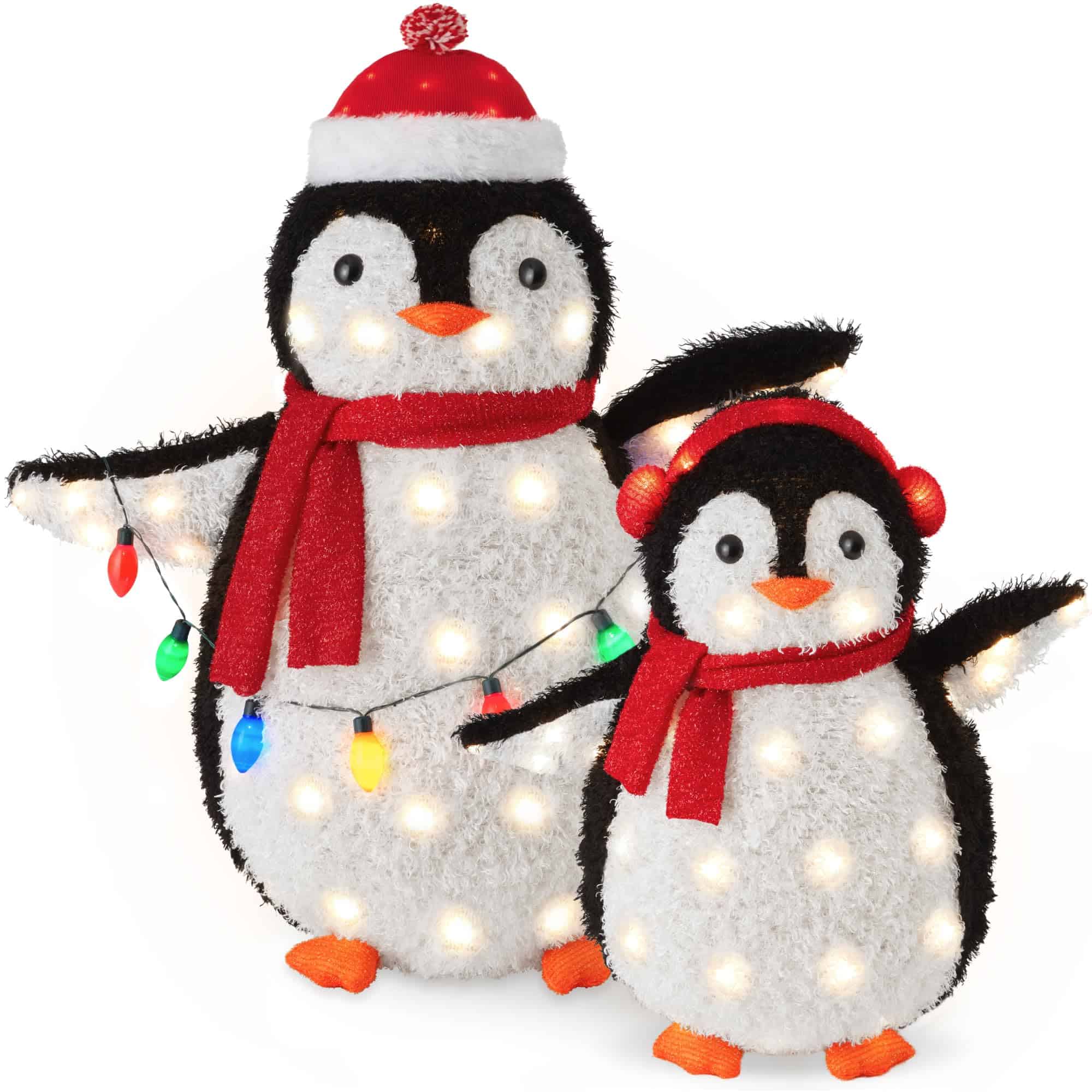 Best Choice Products 2-Piece Lighted Penguin Family, 3ft Pop-Up Outdoor Christmas Holiday Decoration - Red