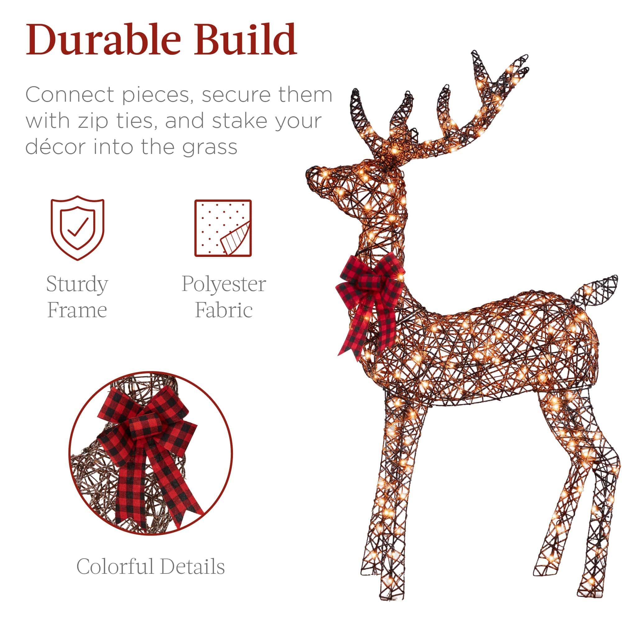 Best Choice Products 3-Piece Large Lighted Christmas Deer Family Set 5Ft Outdoor Yard Decoration - Brown