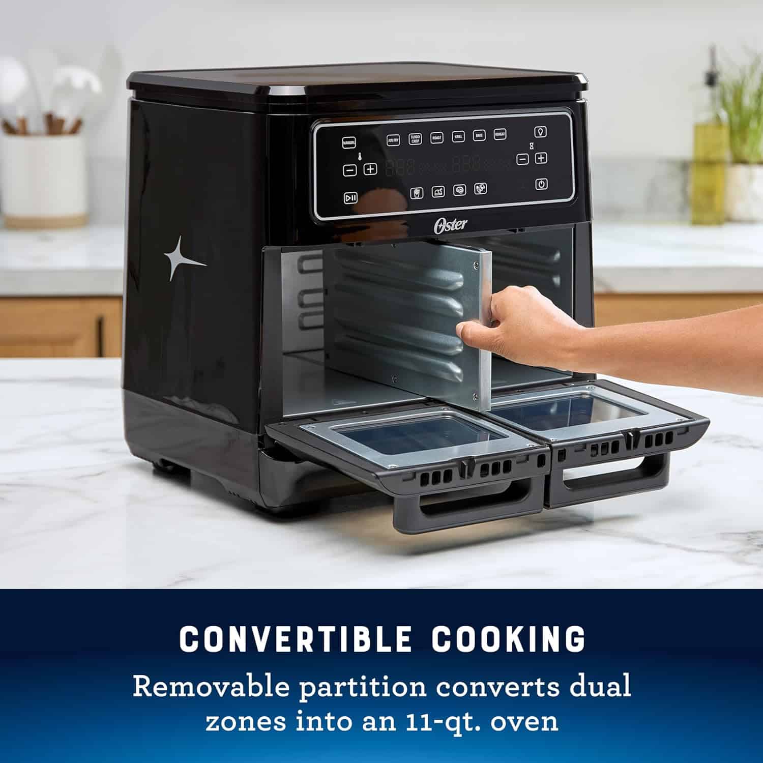 Oster 11-Quart Flex Air Fryer Oven, Dual Air Fryer with 2 Cooking Zones, Double Air Fryer with 6 Cooking Functions, Large Air Fryer with 2 Frying Baskets