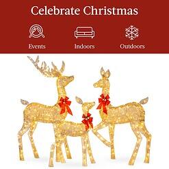 Best Choice Products 3-Piece Large Lighted Christmas Deer Family Set 5Ft Outdoor Yard Decoration with 360 LED Lights, Stakes, Zip Ties - Gold