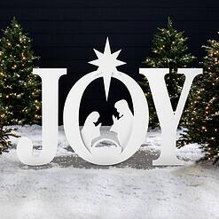 Best Choice Products 46in Outdoor Joy Christmas Nativity Decoration, 3 Piece Yard Decor Sign Holy Weather Resistant PVC Silhouette - White