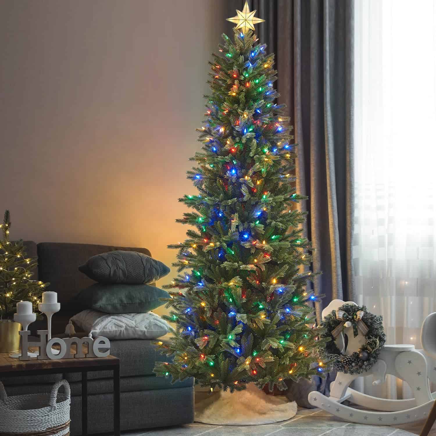 Honeywell 7.5 ft Pre-Lit Christmas Tree, Churchill Pine Artificial Christmas Tree with 400 Color Changing LEDs