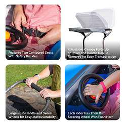 Step2 Side-by-Side Push Around SUV, Kids Push Car, 2 Seats, Stroller Substitute, Includes Seat Belts & Horns, Blue