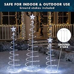 JOIEDOMI 3 Packs Christmas Spiral Tree Yard Light 218 Pre-Lit LED Cool White Lights with Metal Stakes