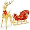 Best Choice Products Lighted Christmas 4ft Reindeer & Sleigh Outdoor Yard Decoration Set w/ 205 LED Lights, Stakes, Zip Ties - Gold