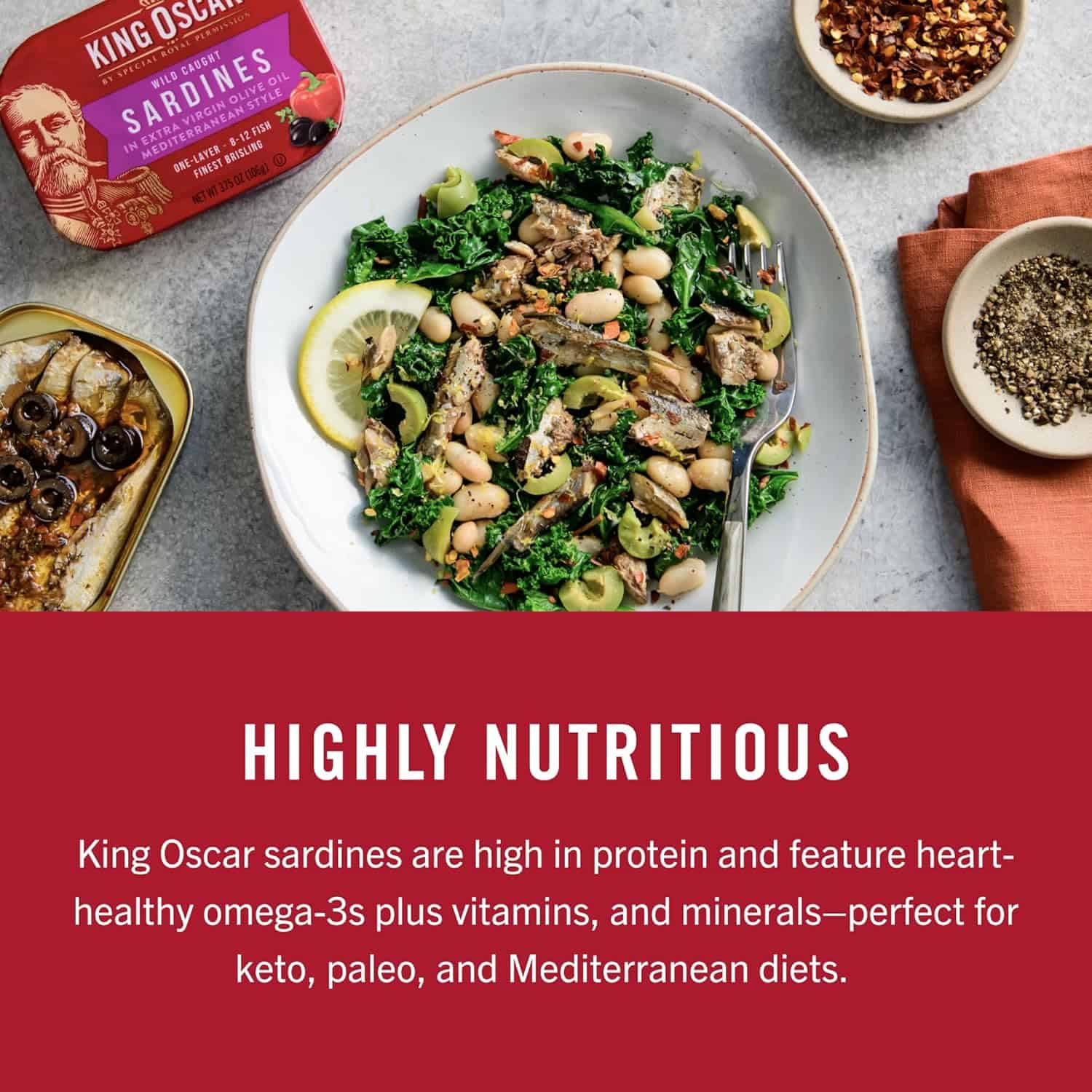 King Oscar Skinless & Boneless Sardines, Olive Oil, 52.56 Oz, Pack of 12