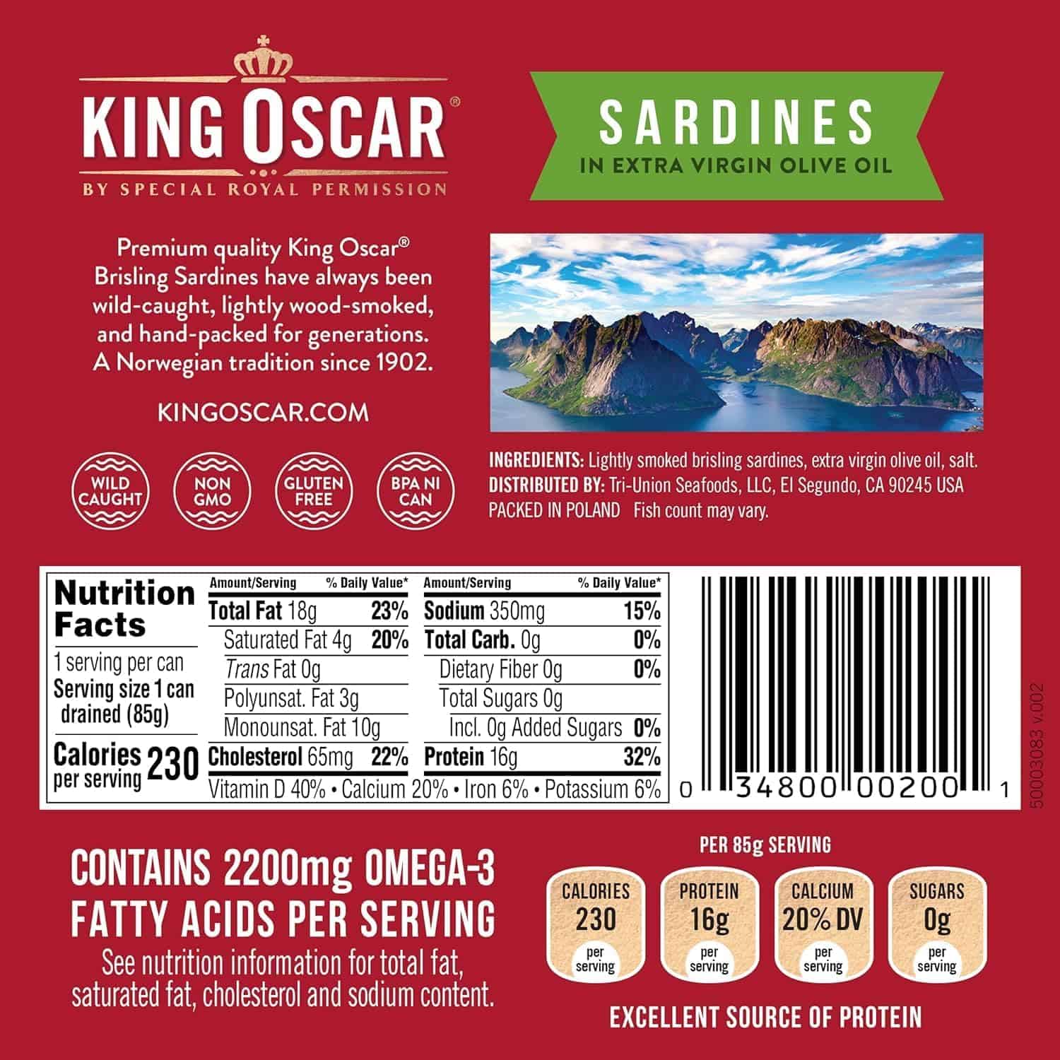 King Oscar Sardines Extra Virgin Olive Oil, 3.75-Ounce Cans (Pack of 12)