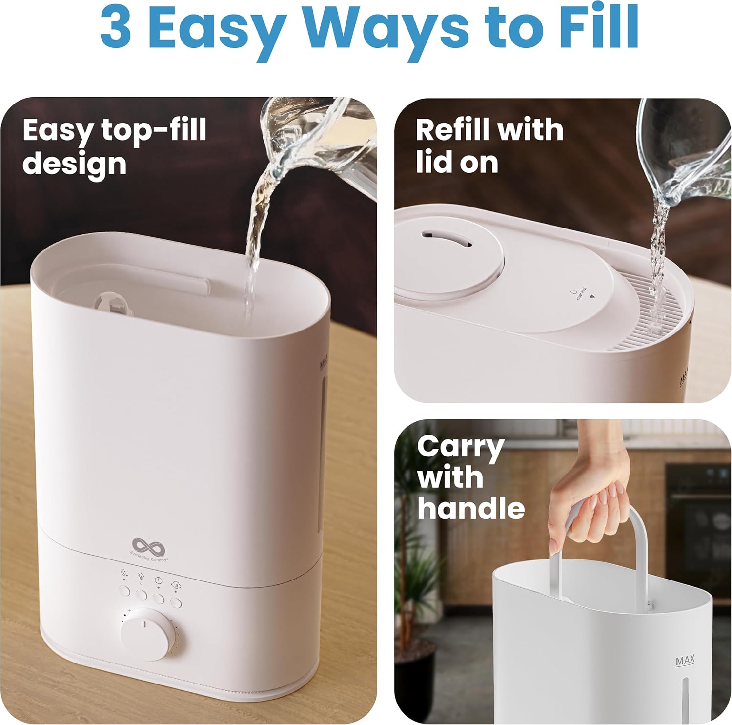 Everlasting Comfort Upgraded 6L Top Fill Humidifier Large Room & Bedroom, MAX Humidifier, Quiet Cool Mist - Image 6