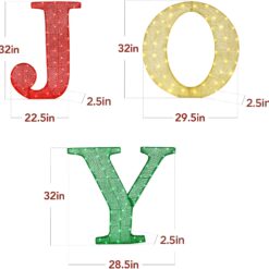Best Choice Products 3-Piece Christmas Joy Yard Decoration, 32in 3D Lighted Outdoor Holiday Décor w/ 150 LED Lights - Red/Gold/Green