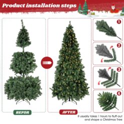 6.5ft Pre-Lit Artificial Holiday Christmas Spruce Tree for Home, Office, Party Decoration 750-Branch&250 Warm White Lights Tips