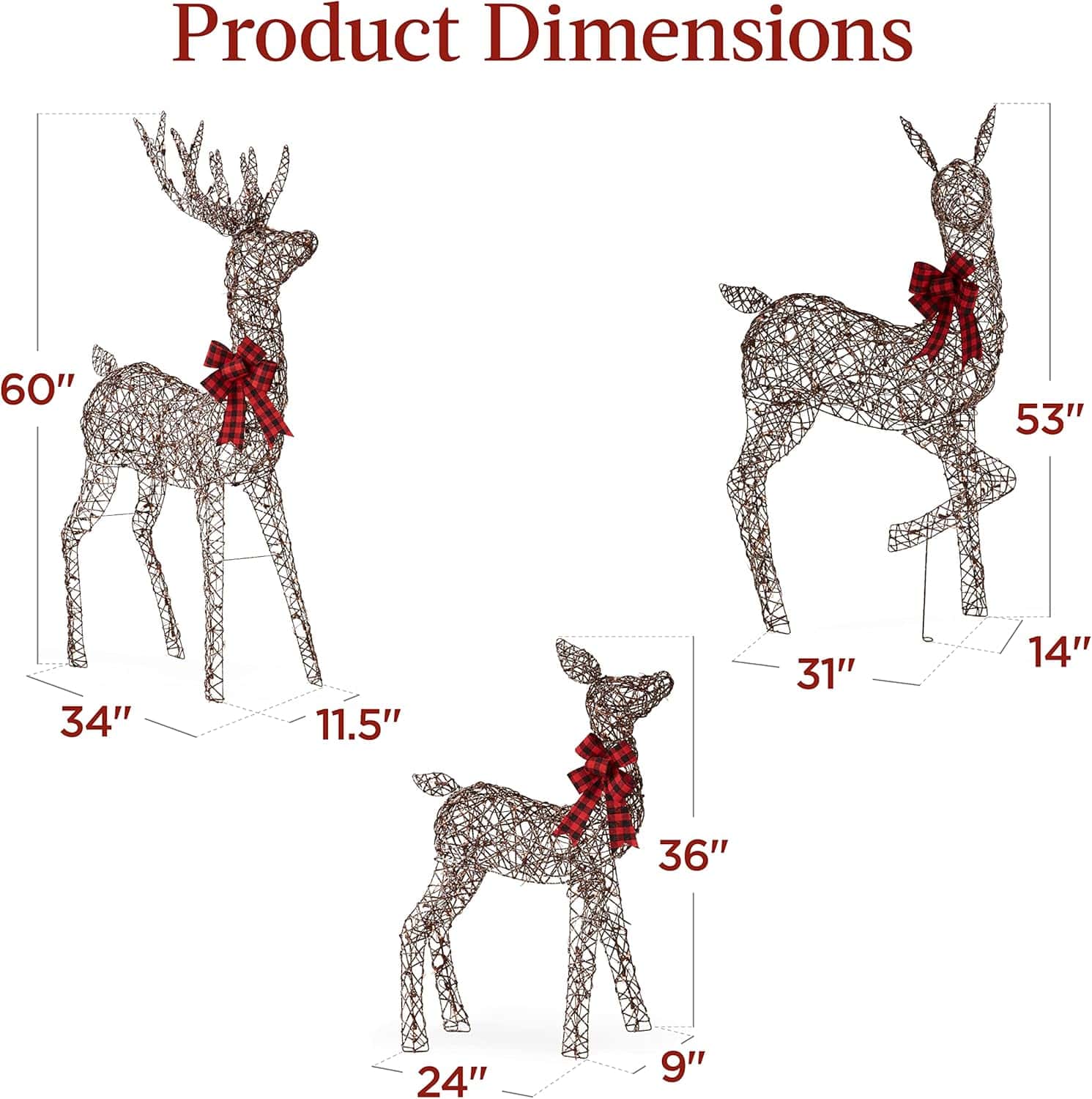 Best Choice Products 3-Piece Large Lighted Christmas Deer Family Set 5Ft Outdoor Yard Decoration - Brown