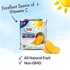 Dole Canned Fruit, Mango Slices in Heavy Syrup, Gluten Free, Pantry Staples, 15.5 Oz, 12 Count, Packaging May Vary