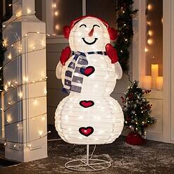 JOIEDOMI 3FT 3D Christmas Collapsible Snowman with Earmuff Yard Light Decorations 120 Pre-Lit LED Warm White Lights