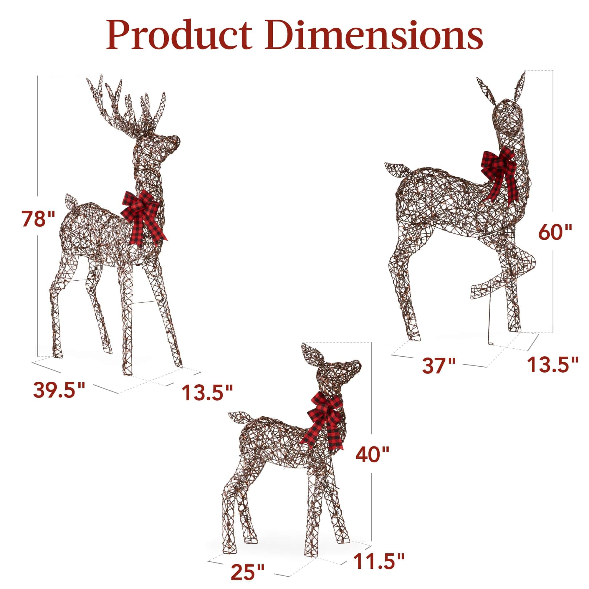 Best Choice Products 6.5ft 3-Piece Large Lighted Christmas Deer Family Set, Outdoor Yard Decoration - Rattan