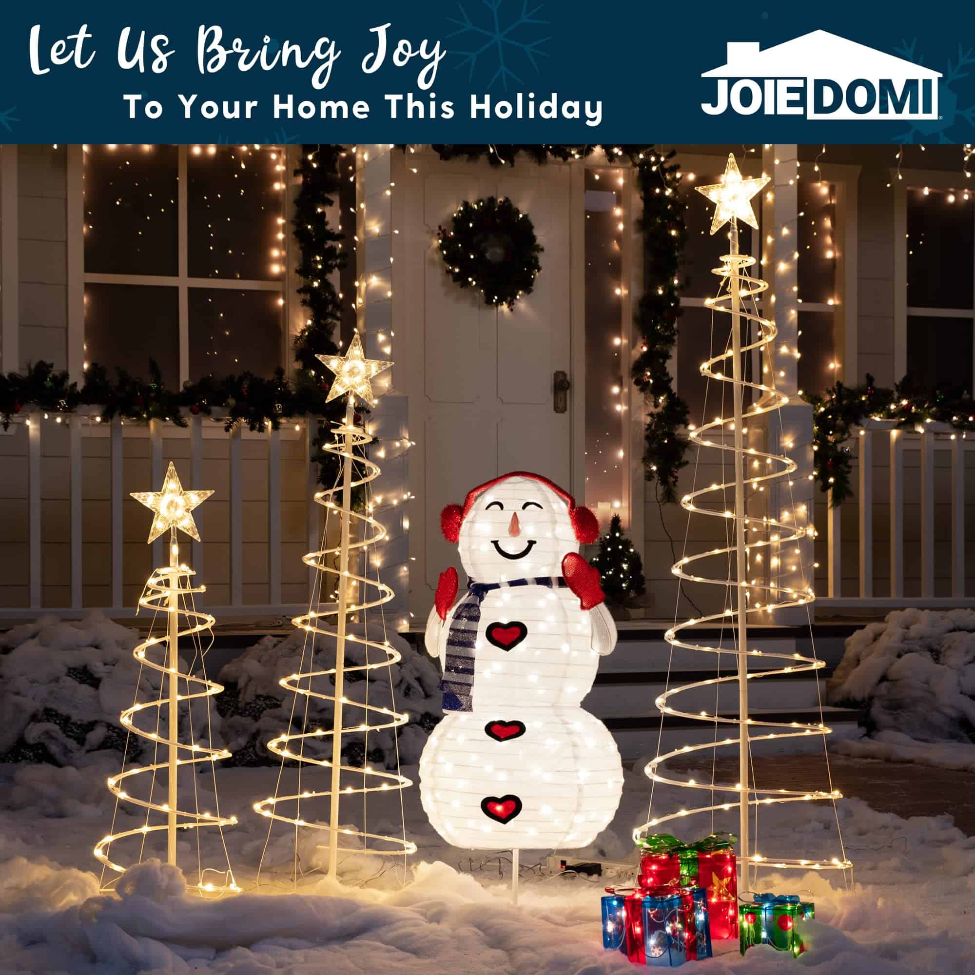 JOIEDOMI 3FT 3D Christmas Collapsible Snowman with Earmuff Yard Light Decorations 120 Pre-Lit LED Warm White Lights