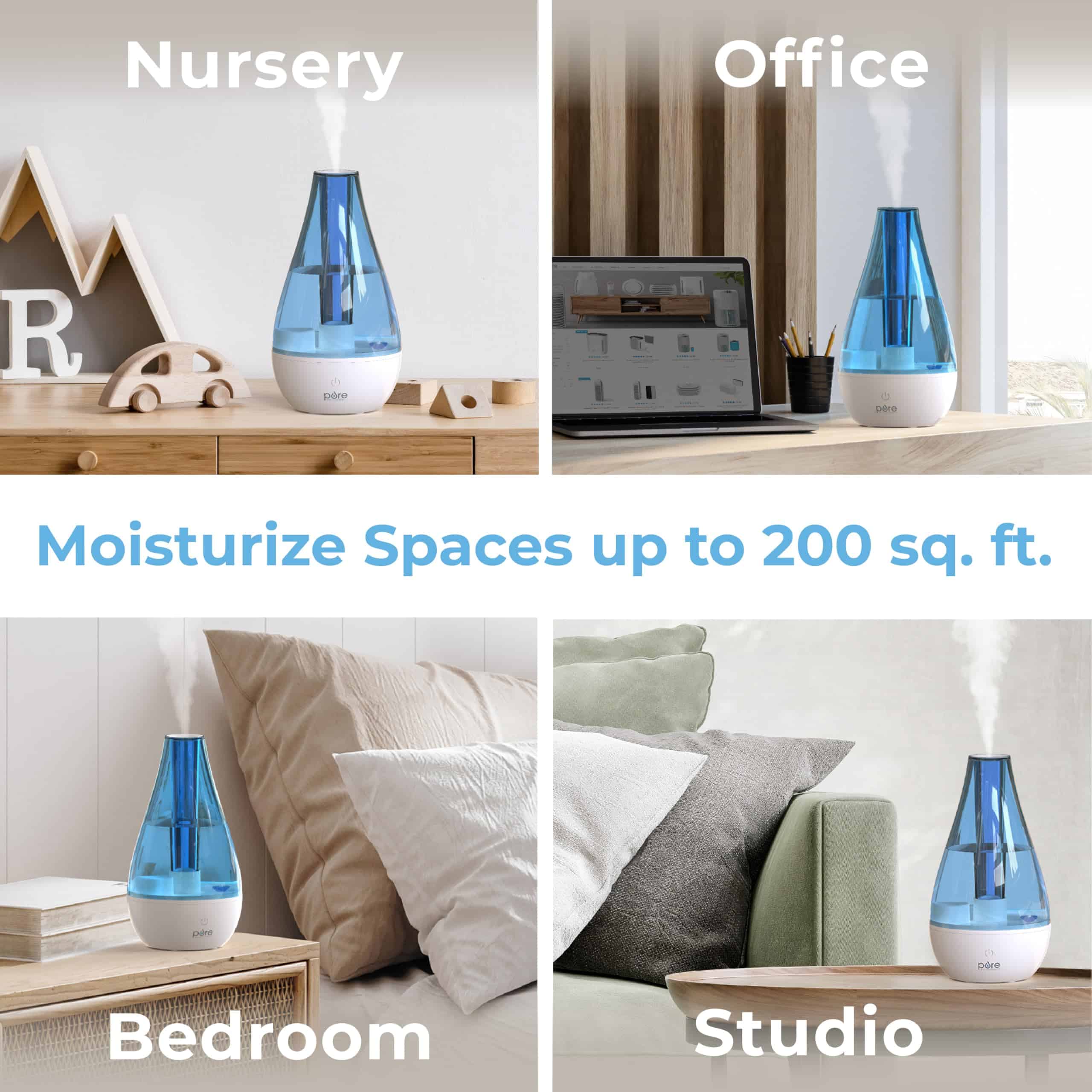 Pure Enrichment MistAire Studio Ultrasonic Cool Mist Humidifier - Small & Compact, Overnight Operation, 2 Mist Settings