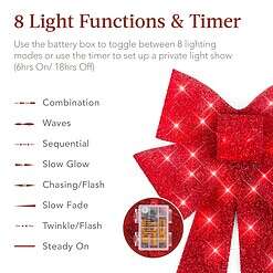 Best Choice Products Set of 3 Bows Pre-Lit Christmas Bow Decoration, Indoor/Outdoor LED Holiday Décor w/ 30 Lights - Red