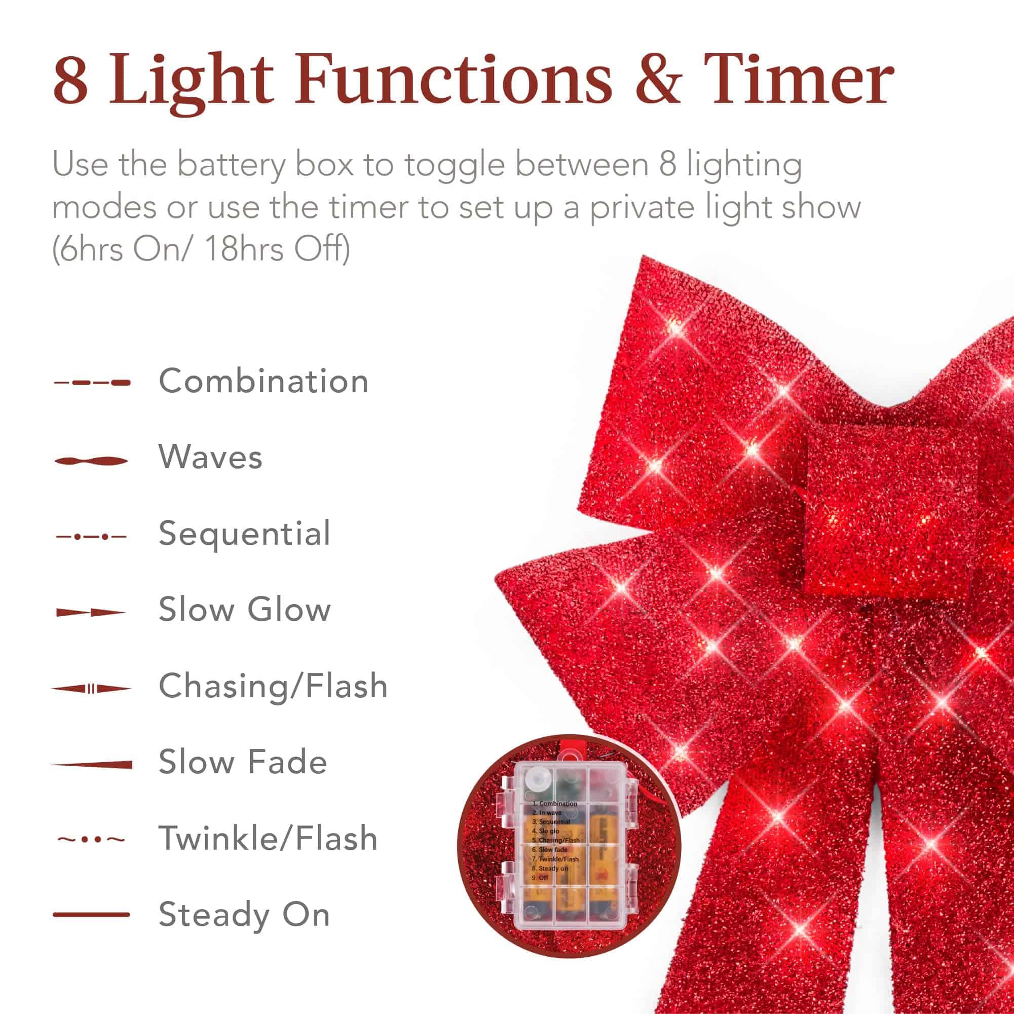 Best Choice Products Set of 3 Bows Pre-Lit Christmas Bow Decoration, Indoor/Outdoor LED Holiday Décor w/ 30 Lights - Red
