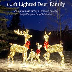 Best Choice Products 6.5ft 3-Piece Large Lighted Christmas Deer Family Set, Outdoor Yard Decoration - Gold