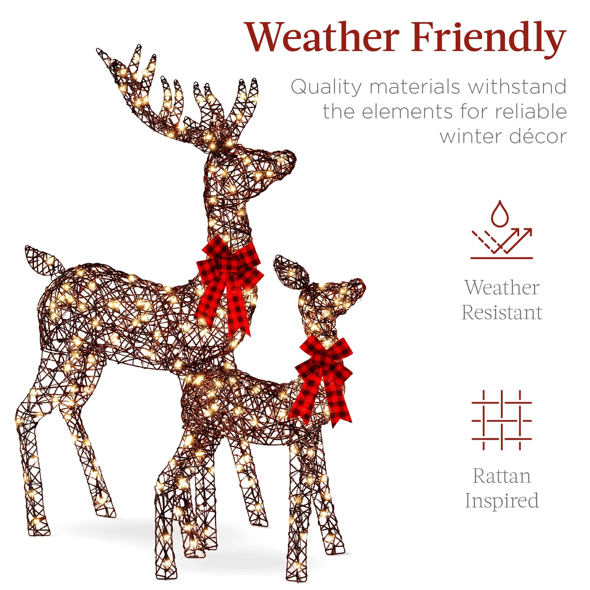 Best Choice Products 6.5ft 3-Piece Large Lighted Christmas Deer Family Set, Outdoor Yard Decoration - Rattan