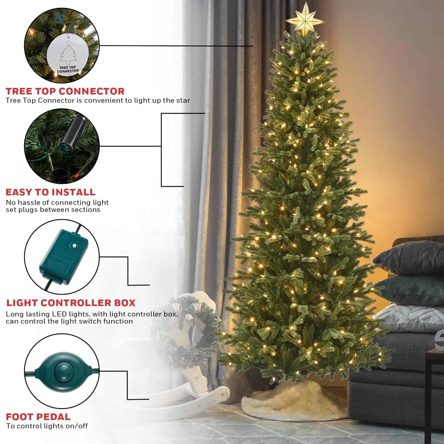 Honeywell 7.5 ft Pre-Lit Christmas Tree, Churchill Pine Artificial Christmas Tree with 400 Color Changing LEDs