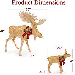 Best Choice Products 2-Piece Moose Family, Lighted Outdoor All-Weather Christmas Yard Decoration Light-Up Décor Set - Gold