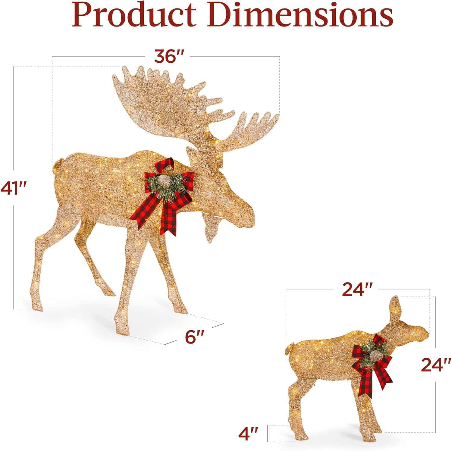 Best Choice Products 2-Piece Moose Family, Lighted Outdoor All-Weather Christmas Yard Decoration Light-Up Décor Set - Gold