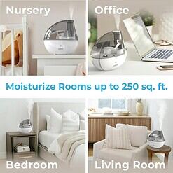Pure Enrichment MistAire Silver Ultrasonic Cool Mist Humidifier for Bedroom, Office, Nursery & Indoor Plants
