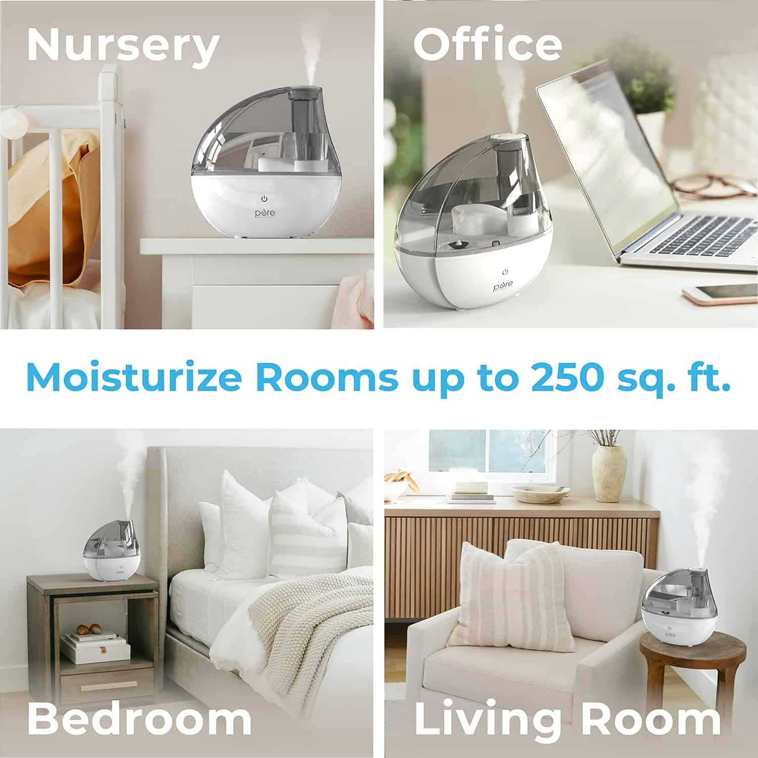 Pure Enrichment MistAire Silver Ultrasonic Cool Mist Humidifier for Bedroom, Office, Nursery & Indoor Plants