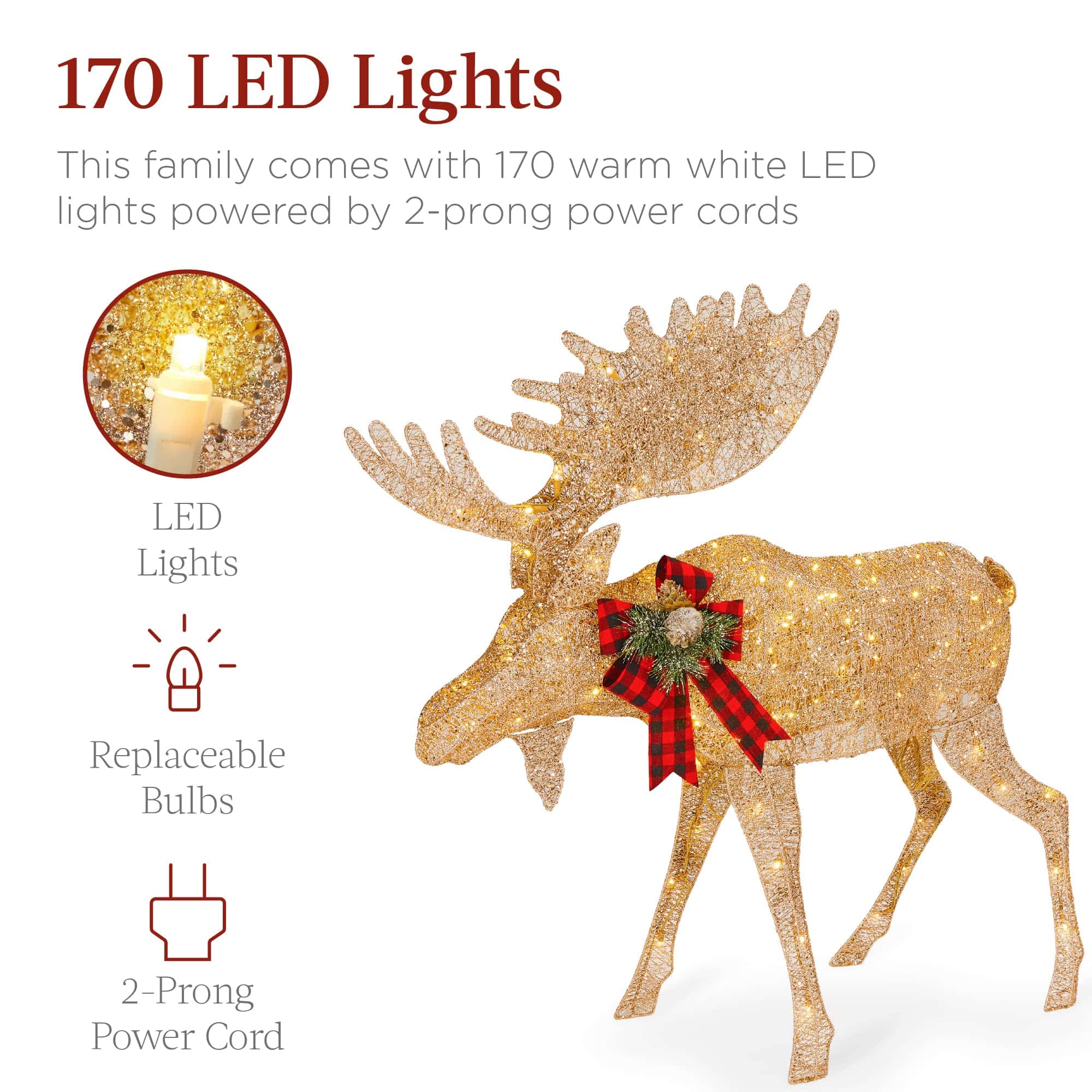 Best Choice Products 2-Piece Moose Family, Lighted Outdoor All-Weather Christmas Yard Decoration Light-Up Décor Set - Gold