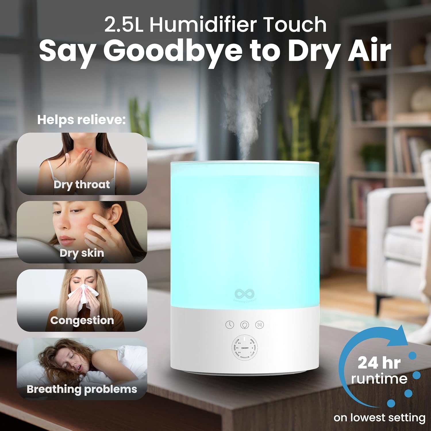 Everlasting Comfort 2.5L Top Fill Humidifiers for Bedroom, Quiet Ultrasonic Cool Mist Humidifier - Image 9