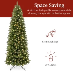 Best Choice Products 6ft Prelit Pencil Christmas Tree, Spruce Style Holiday Decor w/ 618 Tips, 250 Lights, Base