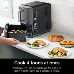 Ninja - Smart DoubleStack XL 2-Basket Air Fryer with Leave-in Thermometer, 10 QT, 6-in-1 Smart Cook System, Space Saving Design - Deep Gray