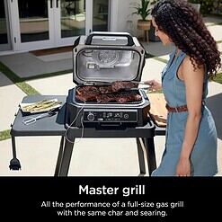 Ninja, Woodfire Pro XL Outdoor Grill & Smoker, Thermometer, 4-in-1 Master Grill, BBQ Smoker, Outdoor Air Fryer, Bake, Portable, Electric Grill, Dark Grey, OG850