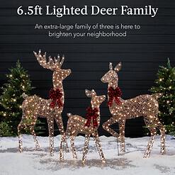 Best Choice Products 6.5ft 3-Piece Large Lighted Christmas Deer Family Set, Outdoor Yard Decoration - Rattan