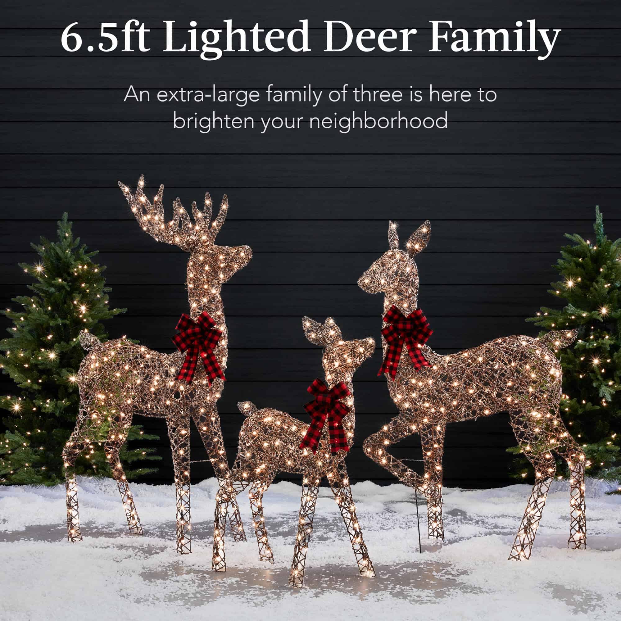 Best Choice Products 6.5ft 3-Piece Large Lighted Christmas Deer Family Set, Outdoor Yard Decoration - Rattan
